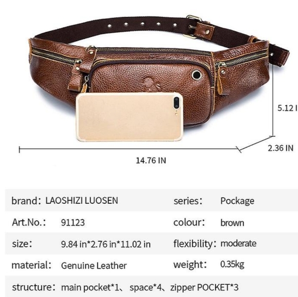 100% leather crossbody/ fanny pack/chest bag adjustable w/ 6 pockets UNISEX! - Picture 2 of 5